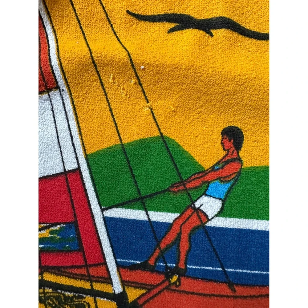 Vintage 80s Cobra Beach Blanket Towel Windsurfing Sailboat Tropical 55x72 Cotton